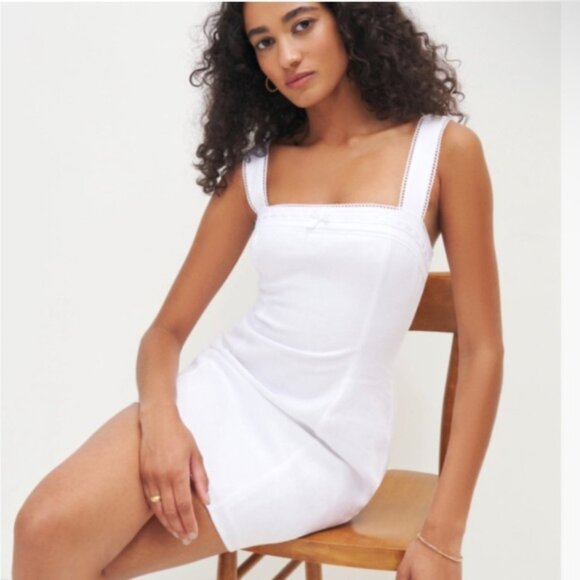 Reformation Elana Linen Dress in White - Picture 2 of 7
